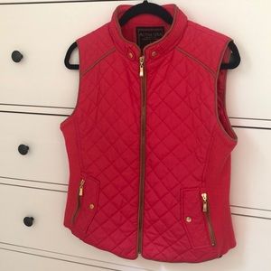 Bright Pink Puffer Vest w/ Suede Details